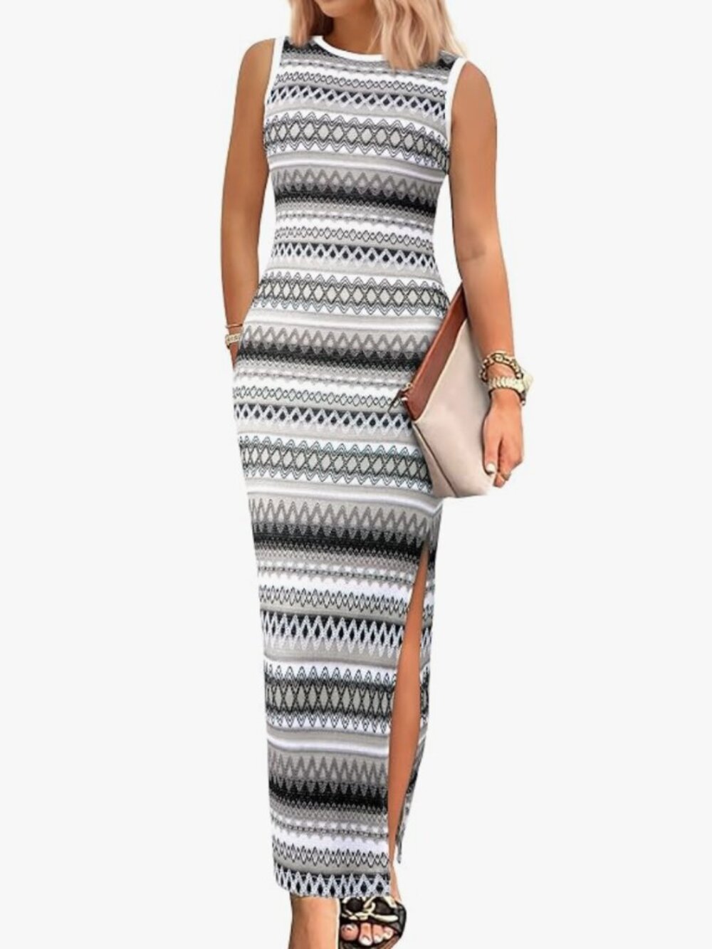 Black & White Sleeveless Crewneck Bodycon Dress XXL
